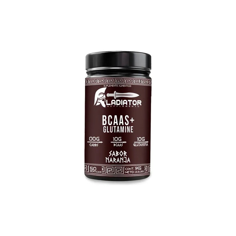 Aminoácidos Bcaas + Glutamina Gladiator 1kg 50 Servicios Naranja