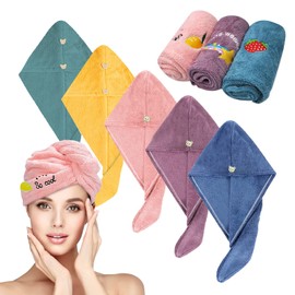 Pack of 5 Hair Turban Head Towel, Sporgo Turban Towel with Button, Microfibre Hair Turban Super Absorbent Quick Drying Towel Hair Towel for Women Children All Hair Types