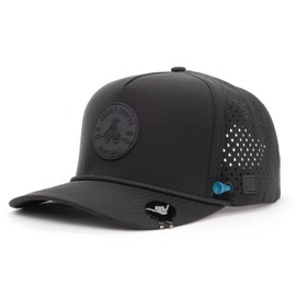 BRIMZ Golf Performance Hat - Breathable Sweat & Water Resistant Golfing Snapback Cap with Tee Holder & Magnetic Ball Marker (White - Beers & Bogeys)