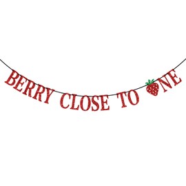 Berry Close to One Banner, Strawberry Theme Baby 1st Birthday Party Decoration, Berry Sweet One Decoration, Strawberry Theme Baby Shower Decoration, Red Glitter