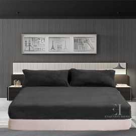 Teddy Fleece Fitted Bed Sheet Extra Deep 30cm Teddy Fleece Warm and Cosy Black Fitted Bed Sheet Double 135cm x 190cm + 30cm Approximate