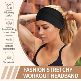 KU Wide Headbands for Women Non Slip 6 Pack Soft Elastic Hair Bands Sports Yoga Running Gym Workout Knotted Head Wraps, Cotton Cloth African Turbans Solid Color Bandana-With 6 Pcs Hair Ties