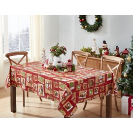 Newbridge Holiday Forest Friends Cottage Style Flannel Back Vinyl Christmas Tablecloth - Red Adorable Forest Animal Print Wipe Clean Easy Care, Dining Room Tablecloth, 52” x 70” Oblong/Rectangle
