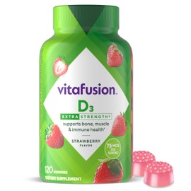 vitafusion Extra Strength Vitamin D3 Gummy, Strawberry Flavored Bone and Immune System Support (1) 120 Count