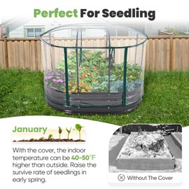 KING BIRD Raised Garden Bed with Cover Galvanized Oval Planter Garden Box Outdoor for Gardening, Vegetables, Flowers 47.2x35.4x11.8 in, Clear