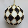 Glitter Ball Ornament, 4 inch, Harlequin Pattern in Black and