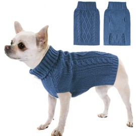 Knitted Chihuahua Clothes Dog Sweaters for Small Dogs Male Dog Turtleneck Sweaters Thick Warm Puppy Sweater Solid Small Dog Clothes Pet Pullover Sweater Fall Winter Dog Outfits (Blue, X-Small)