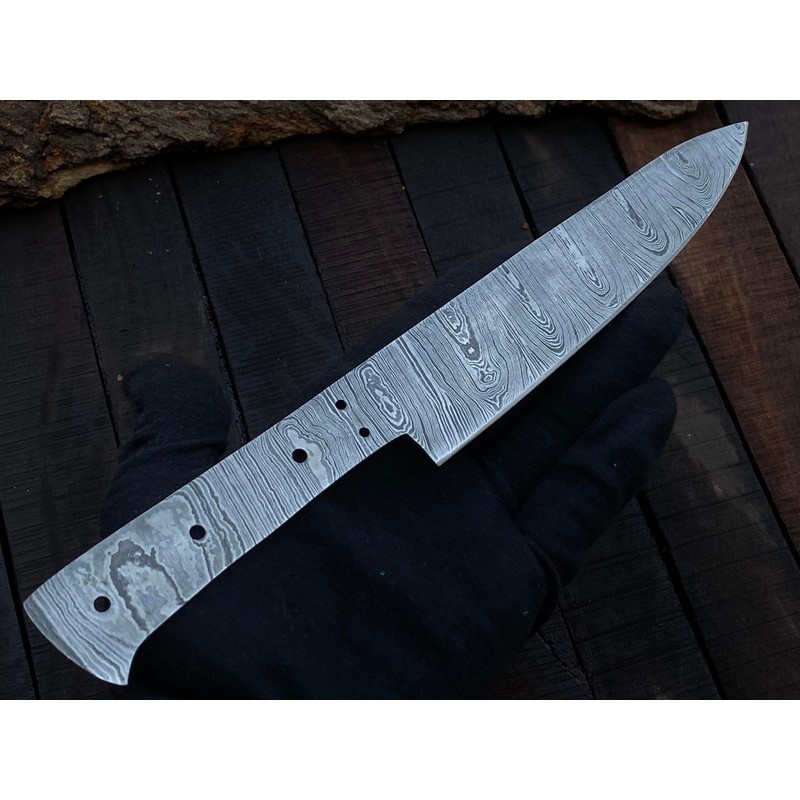 Jayger Handmade Kitchen Knife Blade | Damascus Steel | Heat