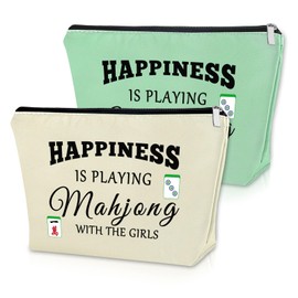 Sazuwu 2PCS Mahjong Gift Makeup Bag Gifts for Mahjong Players Mahjong Themed Gifts for Gambler Cosmetic Bag Mahjong Lover Gift Mahjong Happy Birthday Gifts for Grandma Mom Christmas Gifts
