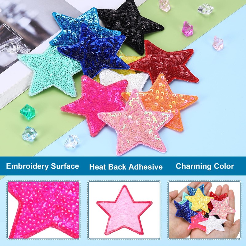 MECCANIXITY 10 Pcs Sequin Star Iron on Patches, 2.6 x