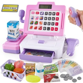 LINFUN KIDS Children's cash register toy with scanner and sound, modern supermarket cash register, children's role play, supermarket toy, gifts for boys and girls from 3 4 5 years