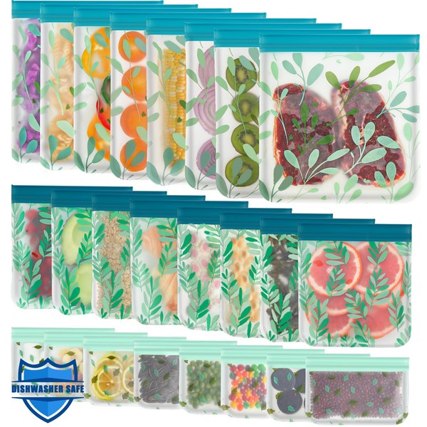 Paquete de 24 bolsas reutilizables aptas para lavaplatos, silicona, a
