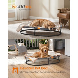 Feandrea Pet Bed, Cat Hammock, Elevated Cat Bed for Multiple Cats, with Removable Washable Mesh, for Pets up to 120 lb, Oval, Gray UPCB005G01