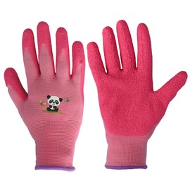 KALEAS Children's Garden Gloves, Work Gloves, Knitted Gloves with Latex Coating, Non-Slip, Breathable, from 3 Years, 1 Pair (23012) (4 (3-6 Years), Rose Pink)