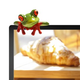 STOBOK Creative Frog Computer Decor: 3D Resin Craft Animal Figure Figurine Laptop Monitor Decor Statues Funny Office Switch Toy for Home Office
