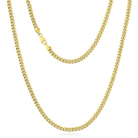 KRKC&CO 3/4/5mm Gold Filled Chain for Men, Flat Diamond-Cut Miami Cuban Link Chain Boys Necklace 18/20/22/24'', 24 Inches, Stainless Steel, No Gemstone
