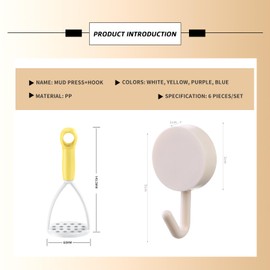 EULAPGOE Plastic Potato Masher with Handle Hand, and no Punch Wall Hook, Held Potato Masher Food Press for Struggle Free Mashing Vegetable and Fruit Masher and Other Food