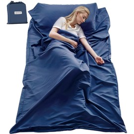 KOSMUSMO Sleeping Bag Liner, Ultralight Travel Sheet with Zipper and Compact Carry Bag, Portable Sleeping Camping Sheet, Soft Sleeping Bag Sack for Hotel, Hiking, Tenting, Camping