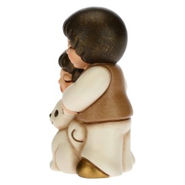THUN - Figurine Nativity Scene Couple Children with Cat - Christmas Decoration House - Line Nativity Scene, White Version - Ceramic - 5.5 x 4 x 6.5 cm
