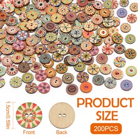 200 Pcs Wooden Buttons, Mixed Assorted Colorful Vintage Round Crafting Button 15mm with 2 Holes, Buttons for Crafting, Sewing, Cardigans, Clothes, Decoration, DIY