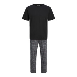 JACK&JONES Men's JACBACIS TEE and Woven Pants GIFTBOX Footie, Black/Pack:Pants Brown Check, S