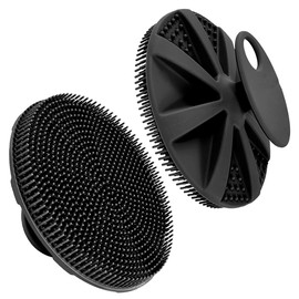 Doble G Cepillo Corporal De Silicon Textura Suave. Exfoliante corporal de silicona, Cepillo de limpieza de mano para la piel, Reemplaza esponja de baño. Cepillo para el cuidado de la piel. Color Negro.