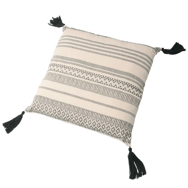 270051919 Indian Cotton Back Cushion Terra, Approx. 17.7 x 17.7 inches (45 x 45 cm), Black