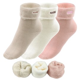 ZOCONE 3 Pairs of Stopper Socks for Women Cuddly Socks Winter Thermal Socks Fuzzy Thick Socks Warm Bed Socks Women's Cosy Sleeping Socks Fluffy Plush Socks Winter EU 35-39 (Beige Coffee Pink), White