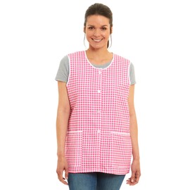 Ladies Gingham Buttons Through Design Piping Tabard Apron Overalls Front Pockets Stylish Tabards for Women Casual Aprons for Women to Use in Home Kitchen Restaurants Coffee Shops UK Made (Pink, XL)