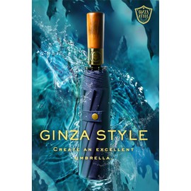 GINZA STYLE Folding Umbrella, Sun Umbrella, UV Protection, 100% Light Blocking, Foldable, For Rain or Shine, Large Size, navy