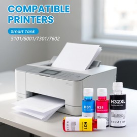 31 Ink 32XL Black Ink Bottle Set Smart tank 5101 7602 6001 5000 ink refill Compatible with 31 32XL Ink for Smart Tank 651 5101 5000 7602 5103 6001 7301 7001 7302 5102 7002 7006 Printers 4 Pack
