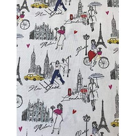 100% Cotton Fabric Sold by The Yard 1 Yard = 36 in. Length (Fashion Girls on White)