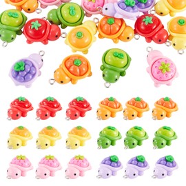 24Pcs Resin Turtle Charm Pendants Cute Fruit Tortoise Lovely Hang Ornament Sea Animal Charms 28x17mm for DIY Craft Necklace Bracelet Keychain Jewelry Making Summer Decor