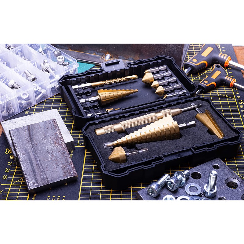 NordWolf 12-Piece HSS Titanium Metric Step, Countersink, Cone Drills with
