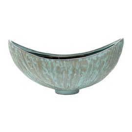 Napco Textured Stripe Wide Boat 13.5 x 6.5 x 4 inches Blue and Bronze Ceramic Flower Succulent Plant Pot Planter Container Holder, Indoor Outdoor Garden Décor