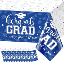 12Pcs Graduation Tablecloth Party Decorations,Large Disposable Graduation Cap Congratulations Grad Rectangle Table Cover for College Class of 2025 Graduation Prom Party Supplies,54x108 inch (Blue)