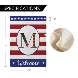 Patriotic Decorative Flag Initial Letter Garden Flags with Monogram M Double Sided American Independence Day Flag Welcome Burlap Garden Flags 12.5×18 Inch for House Yard Patio Outdoor Decor(M)