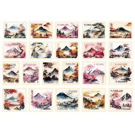 Post Stamps Stickers Set ~ Ethereal Landscapes: Majestic Mountains and Serene Nature in Delicate Watercolor Style ~ FLONZ Vintage Decals for Craft