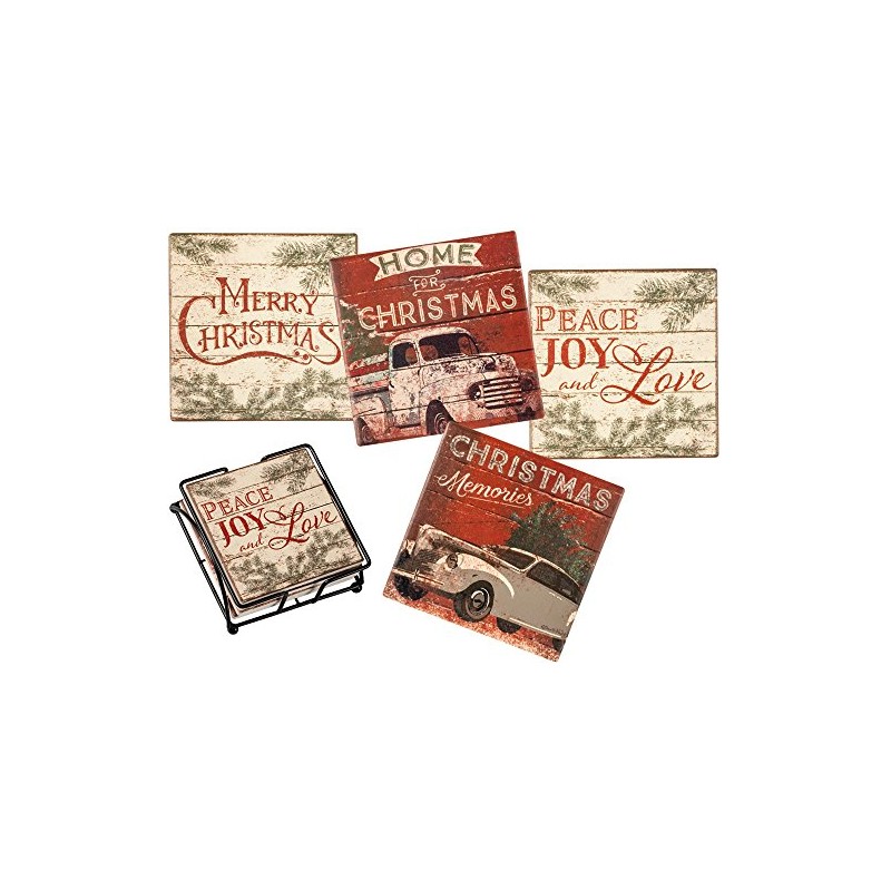 Primitives by Kathy Absorbent Stone Coaster Set, 4-Piece, Country