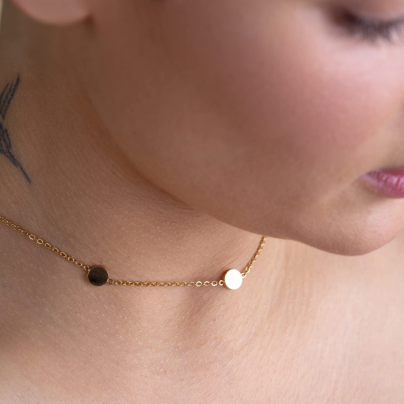 Kette mit Plättchen Damen • feine Halskette mit Coins •