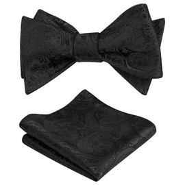 Alizeal Mens Self Tie Bow Ties and Pocket Square Paisley Jacquard Classic Hanky and Tie Set, Black