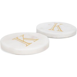 Mary Square Monogrammed K Gold Foil 4 inch Marble Round Coasters Set of 4