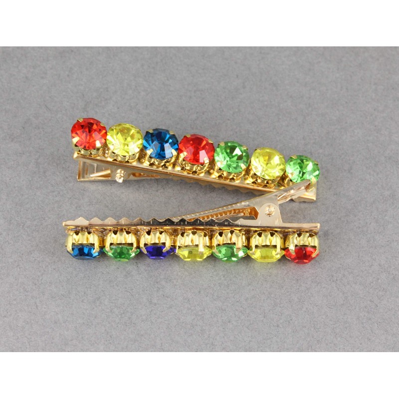 2 crystal barrettes metal alligator hair clips 2 1/8 inches