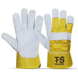 Tussan Sports Split Leather Work Gloves, Heavy Duty Thorn Proof Gardening Gloves for Digging, Weeding, Planting and Construction Working Pruning & Rigger Tasks (Yellow, Pair of 1)