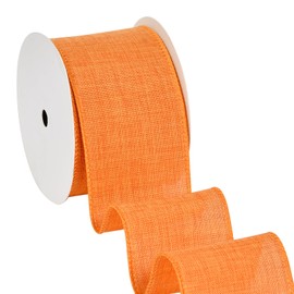 Ribest Orange Linen Wired Ribbon, 2.5 Inch × 10 Yard, Burlap Fall Wire Ribbon for Wreaths Bows Making Crafts Christmas Tree Decoration Gift Wrapping