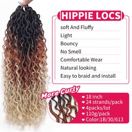 Goddess Locs Crochet Hair 18Inch Curly Faux Locs Crochet Hair River Locs Hippie Locs Pre Looped Crochet Braids Bohemian Locs Crochet Hair for Black Women (1B/30/613, 18inch)