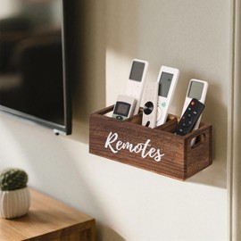 ZBBCTUS Wooden Remote Control Holder,TV Remote Holder Wall Mount with Removable Grids,Wall Remote Holder for Table，Desktop Remote Box for Wall，Cute Remote Organizer Couch Burnt Brown for Coffee Table