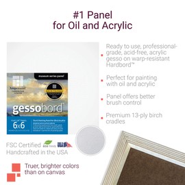 Ampersand Art Supply Gesso Wood Painting Panel: Museum Series Gessobord, 11" x 14", 3/4" Cradled Profile