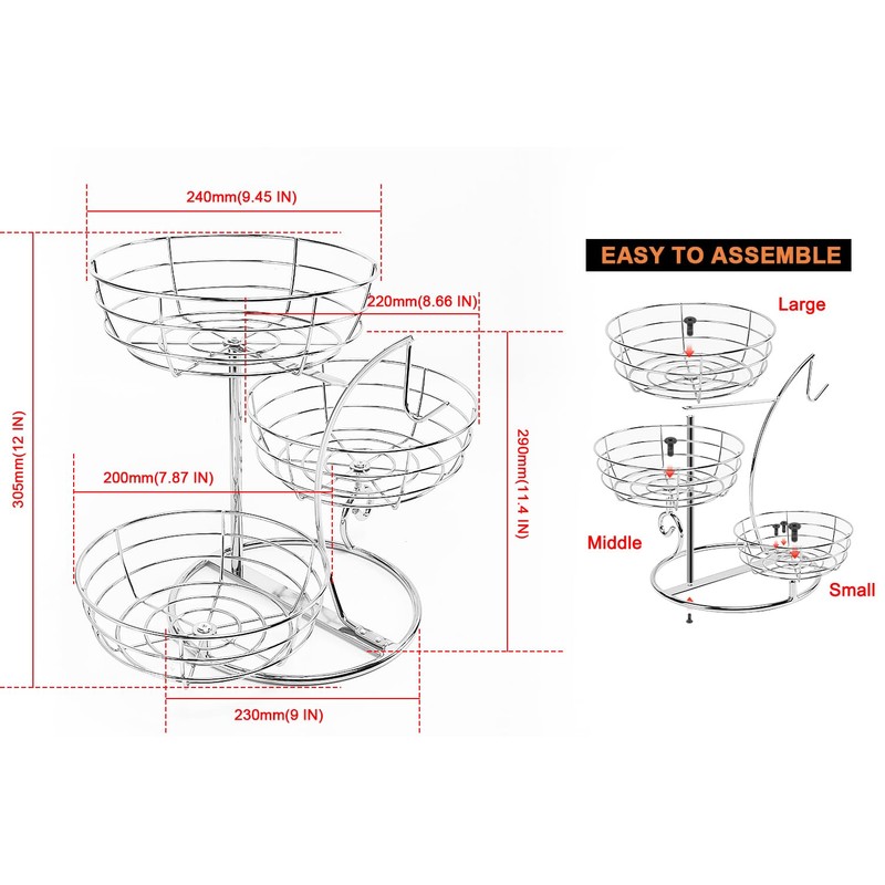 Livabber Fruit Basket Bowl with Banana Hanger, Fruit Vegetable Storage