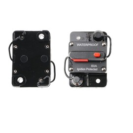 LEVANLIGHTING 2Pcs 60Amp Circuit Breaker DC 12V-48V with Inline Fuse Manual Reset Waterproof for Marine Boat Car Truck Solar Power Systems